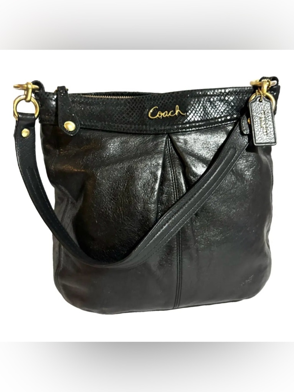 Coach Black Leather Shoulder Bag with Gold Hardware